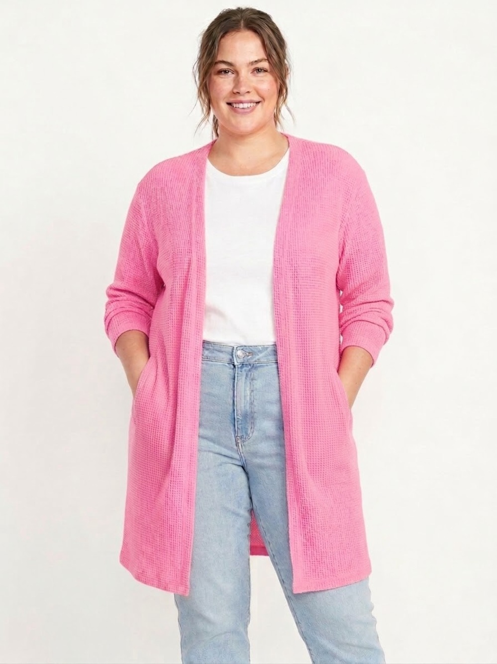 Honeyme Neon Pink Open-Front Knit Cardigan